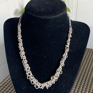 Intricate Knot-Link Necklace in Silver Tone